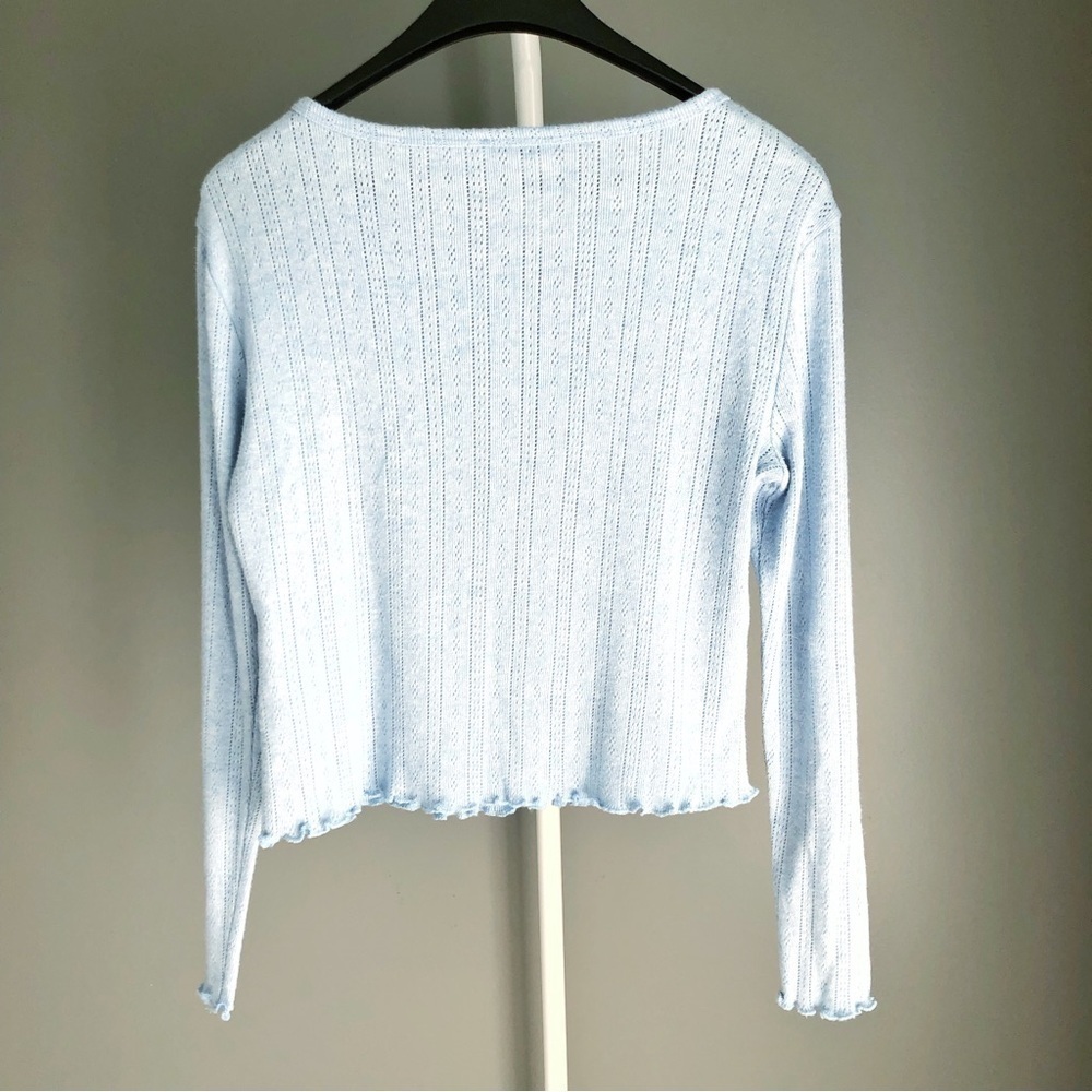 SUZY Pastel Blue Casual Relaxed Fit Button Down Long Sleeves Knits T Shirt Tee - Picture 4 of 15